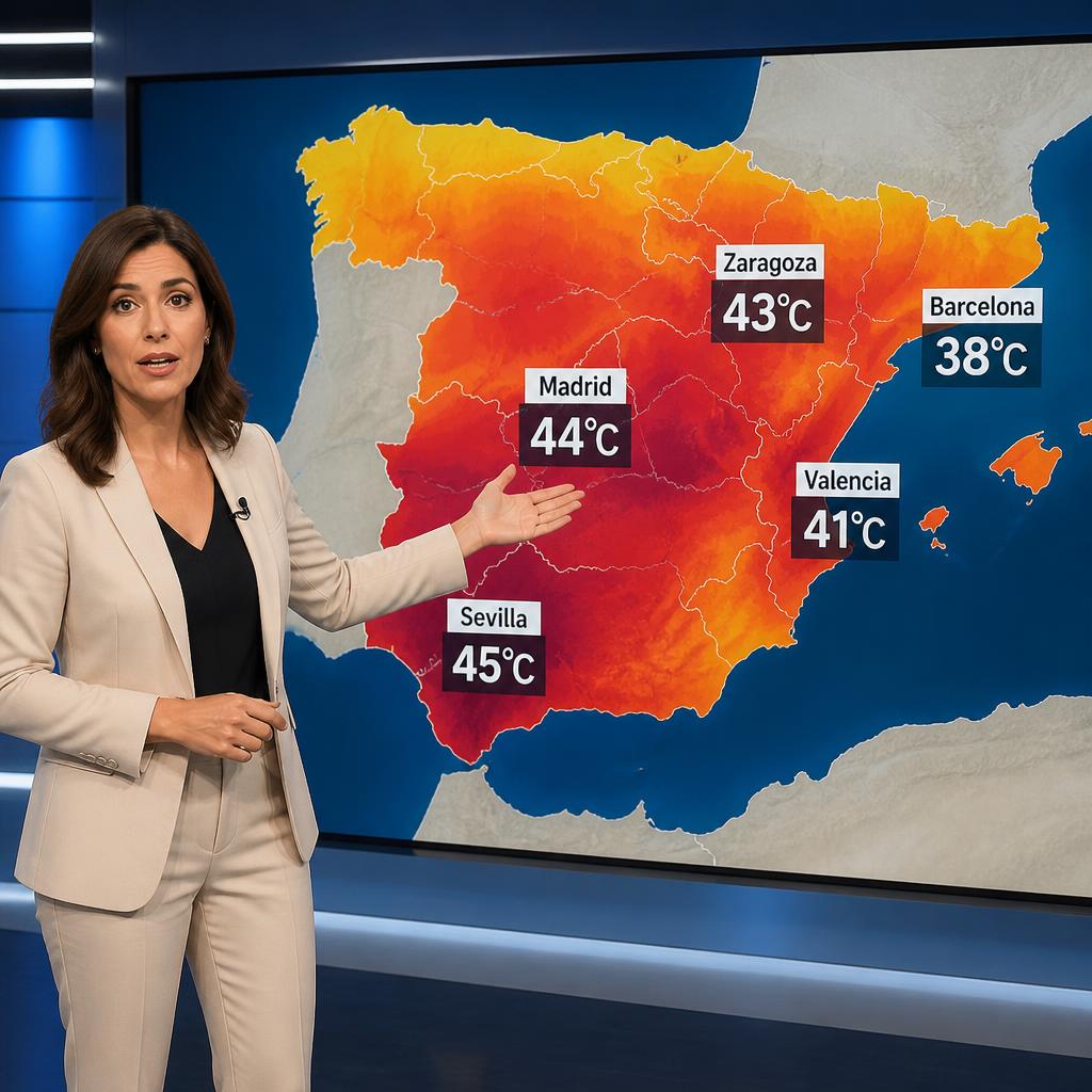 Mapa meteorológico de España mostrando la ola de calor extrema que atraviesa el país